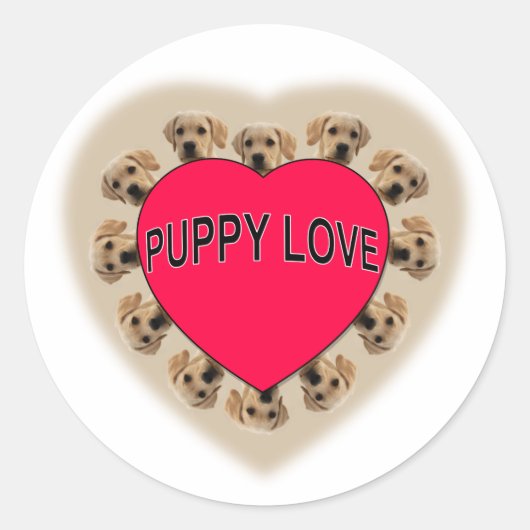 Sticker Rond L'amour des chiots (Devant)