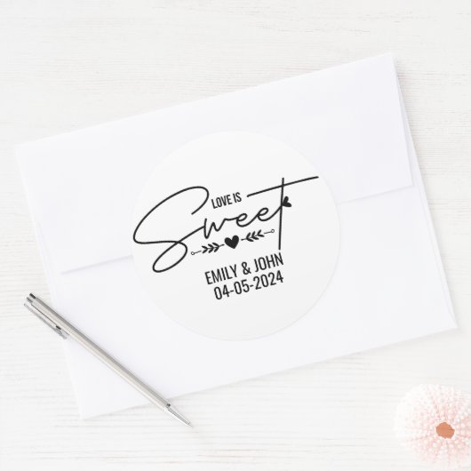 Sticker Rond L'amour élégant est Mariage de calligraphie cardia (Enveloppe)