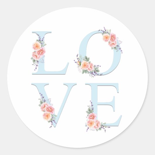 Sticker Rond L'amour en fleurs Rose Floral (Devant)