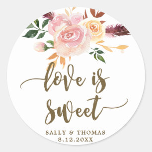 Sticker Rond l'amour est boho doux floral rose de faveur sticke