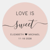 Sticker Rond L'Amour Est Doux Blush Rose Mariage Favoriser (Devant)