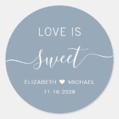Sticker Rond L'Amour Est Doux Dusty Blue Wedding Favoriser (Devant)