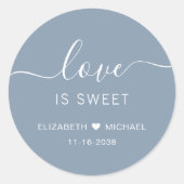 Sticker Rond L'Amour Est Doux Dusty Blue Wedding Favoriser (Devant)