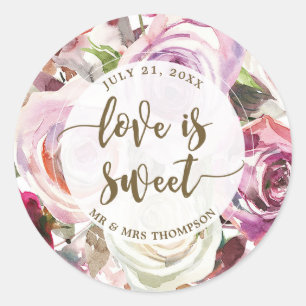 Sticker Rond l'amour est doux floral violet roses favoriser aut