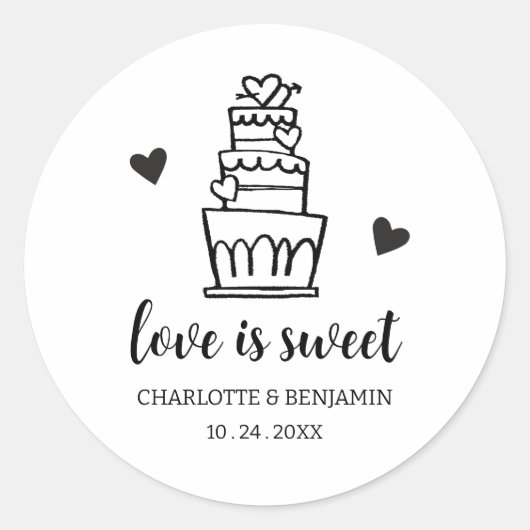 Sticker Rond L'amour est doux Mariage gâteau Faveur (Devant)