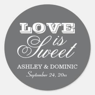 Sticker Rond L'amour est doux Mariage Gris Charbon Monogramme