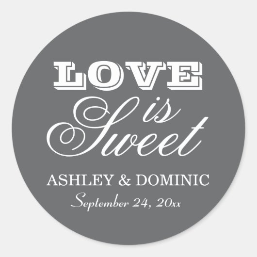 Sticker Rond L'amour est doux Mariage Gris Charbon Monogramme (Devant)