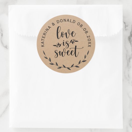 Sticker Rond L'amour est doux Mariage rustique Kraft (Sac)