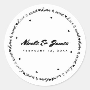 Sticker Rond L'amour est doux Merci Cadeau de Mariage Noir Blan