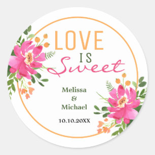 Sticker Rond L'Amour Est Doux Rose Floral Mariage Favoriser