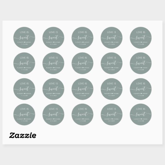 Sticker Rond L'Amour Est Doux Sage Vert Mariage Favoriser (Feuille)
