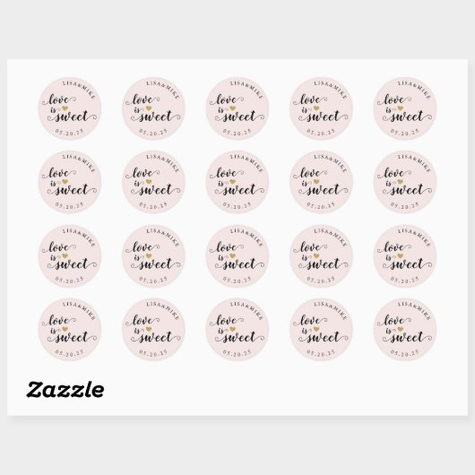 Sticker Rond L'amour est doux Script personnalisé Mariage Faveu (Feuille)