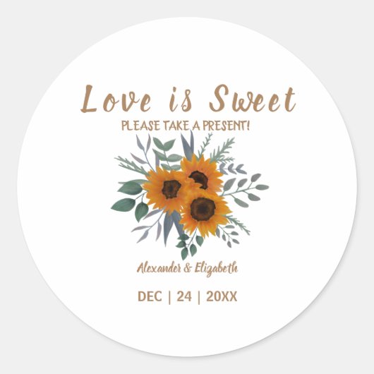 Sticker Rond L'amour est doux tournesols vert mariage présent (Devant)