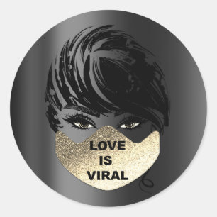 Sticker Rond L'Amour Est La Fille Virale Coronavirus Mask Or Fa
