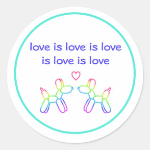 Sticker Rond L'amour est l'amour Chiens Ballons Arc-en-ciel Aut