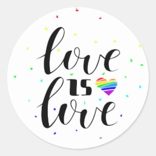 Sticker Rond L'amour est l'amour   Coeurs arc-en-ciel