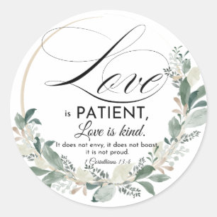 Sticker Rond L'amour est patient - 1 Cor 13:4 Couronne de feuil