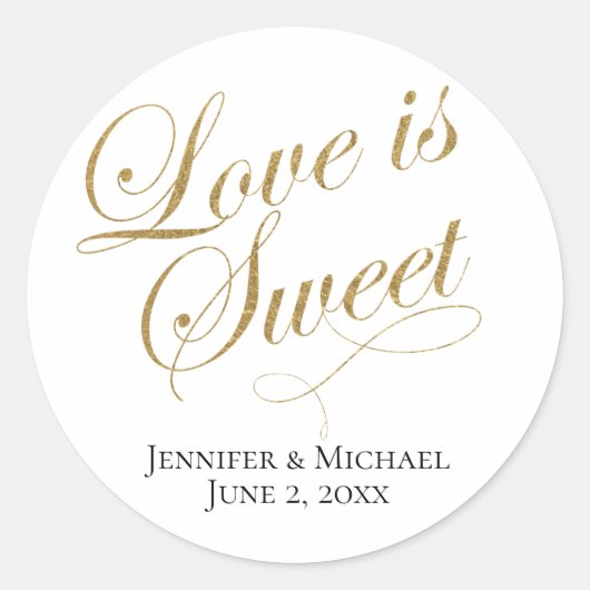 Sticker Rond L'amour est Sweet Faux Gold Foil Script Favoriser (Devant)