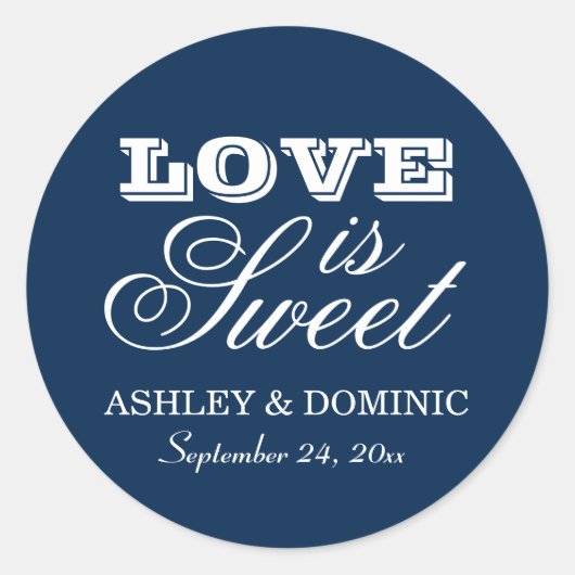 Sticker Rond L'amour est Sweet Navy Blue Mariage Monogramme (Devant)