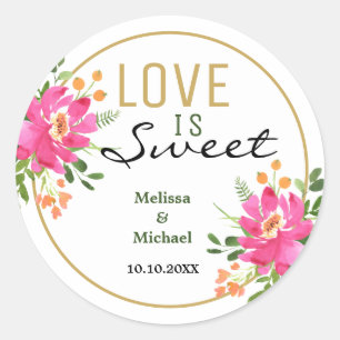 Sticker Rond L'amour est un Mariage Floral rose doux