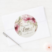 Sticker Rond L'amour n'échoue jamais Bible Verse Mariage rose F (Enveloppe)