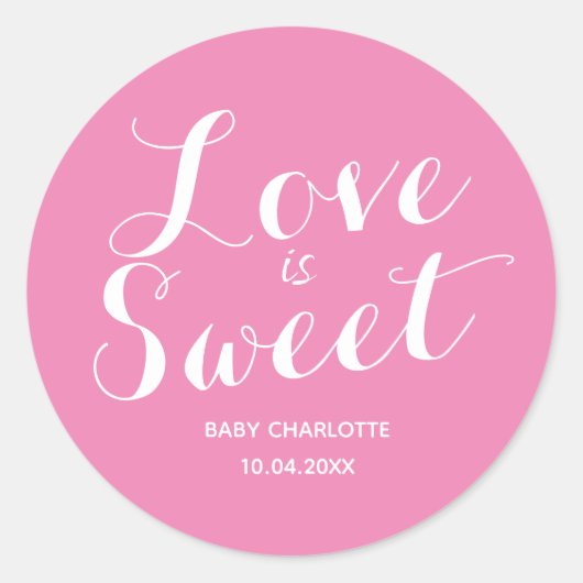 Sticker Rond L'amour rose est doux C'est une fille (Devant)