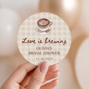 Sticker Rond L'amour se prépare, gingham, café, cadeau de remer