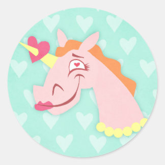 Sticker Rond L'Amour Unicorne À Première Vue