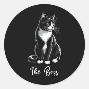Sticker Rond L'Amoureux des chats Boss Tuxedo Kitten Tuxedo Pro