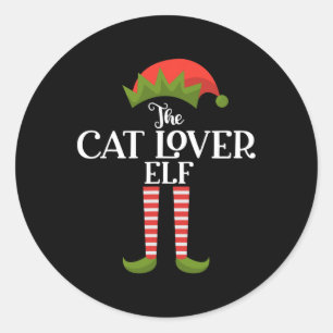 Sticker Rond L'Amoureux des chats Elf Xmas Funny Family Matchin