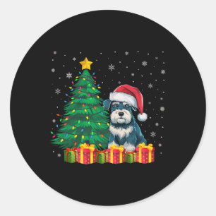 Sticker Rond Lampe de Noël de Schnauzer Santa Hat