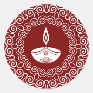 Sticker Rond Lampe Diwali décorative blanche avec design Rangol