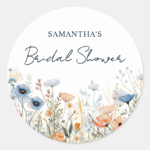 Sticker Rond Lancement de mariage Fleur sauvage Aquarelle Bleu