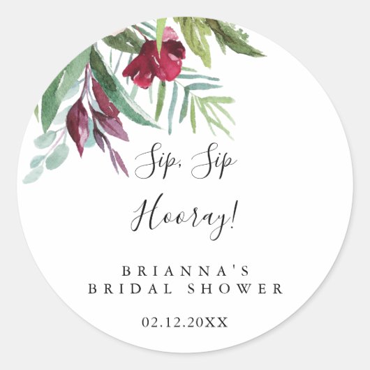 Sticker Rond Lancement de mariage tropical calligraphié Sip Sip (Devant)