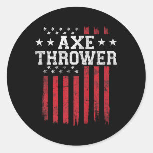 Sticker Rond Lanceur de hache Drapeau américain fier USA Patrio