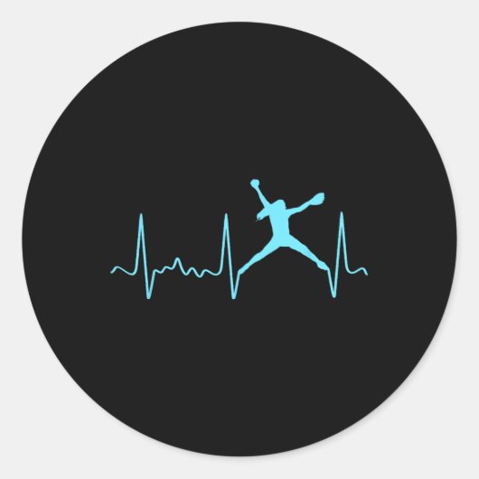 Sticker Rond Lanceur de softball bleu clair Rythme cardiaque - (Devant)