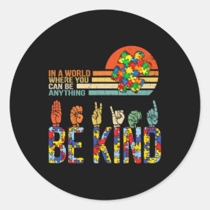 Sticker Rond Langue des signes à la main Asl Puzzle Autisme Pri