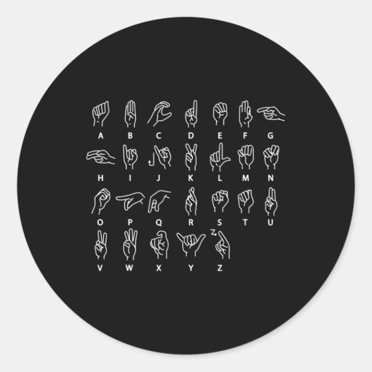 Sticker Rond Langue des signes Alphabet Sourd Mute ASL Sourds (Devant)