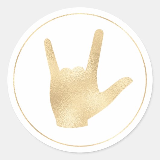 Sticker Rond Langue Des Signes Faux Gold Foil I Love You Sticke (Devant)