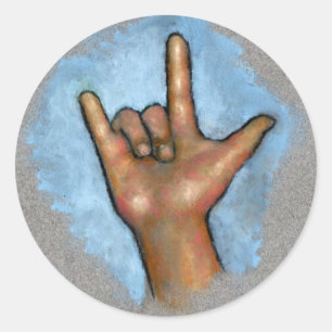 Sticker Rond Langue des signes : Je t'aime : Main au pastel