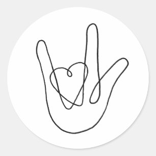 Sticker Rond Langue des signes minimaliste "I Love You"
