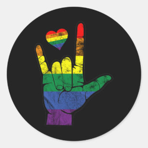 Sticker Rond Langues des signes gay pride ASL LGBT Sensibilisat
