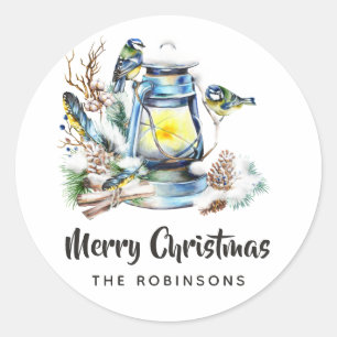 Sticker Rond Lanterne de Noël à l'aquarelle