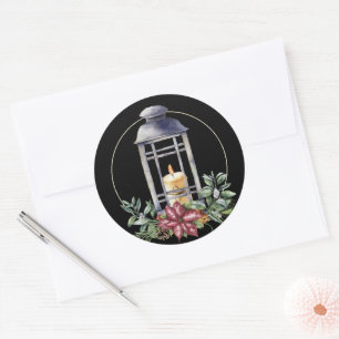 Sticker Rond Lanterne de Noël avec bougie sur noir
