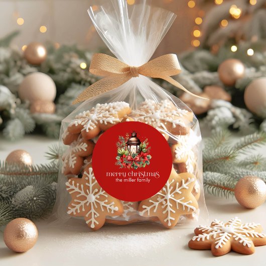 Sticker Rond Lanterne décorée de Noël Joyeux Noël