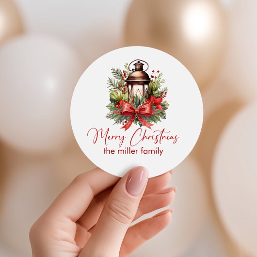 Sticker Rond Lanterne décorée de Noël Joyeux Noël