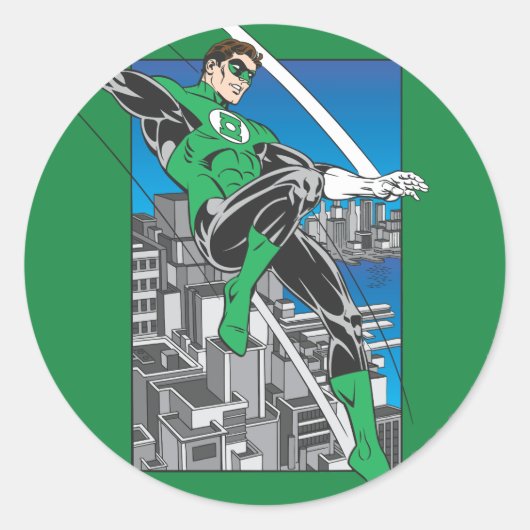 Sticker Rond Lanterne verte avec Arrière - plan de ville (Devant)
