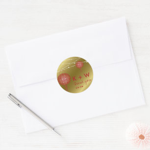 Sticker Rond Lanternes Double Bonheur Faveur de Mariage Chinois