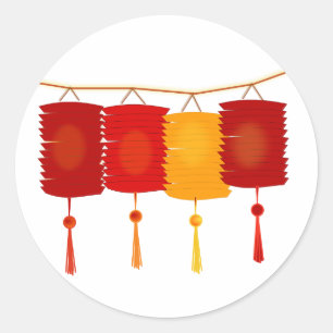Sticker Rond lanternes rouges chinoises Nouvel An bonne chance 