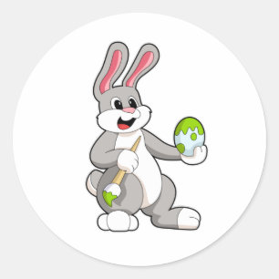Sticker Rond Lapin à la peinture avec l'oeuf